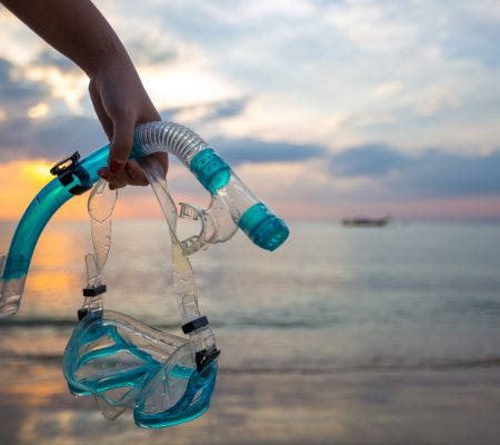 mask and snorkel diving on the beach